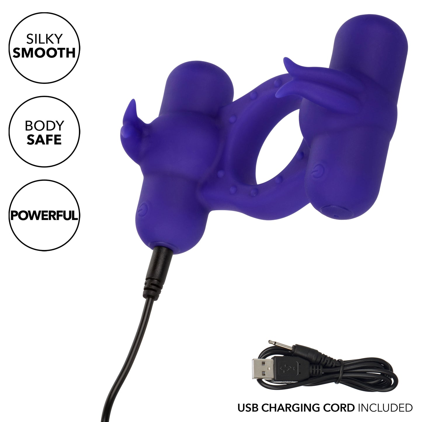 Silicone Triple Orgasm Enhancer in Purple with 12 Vibration Functions and Dual Independent Motors