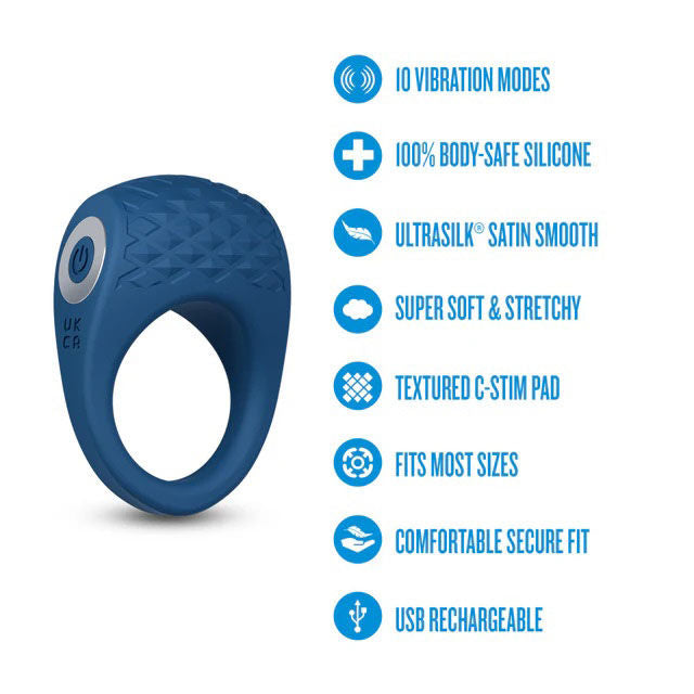 Performance Plus Flex Pro (Blue) – Premium Vibrating Cock Ring with 10 Modes and Textured C-Stim Pad