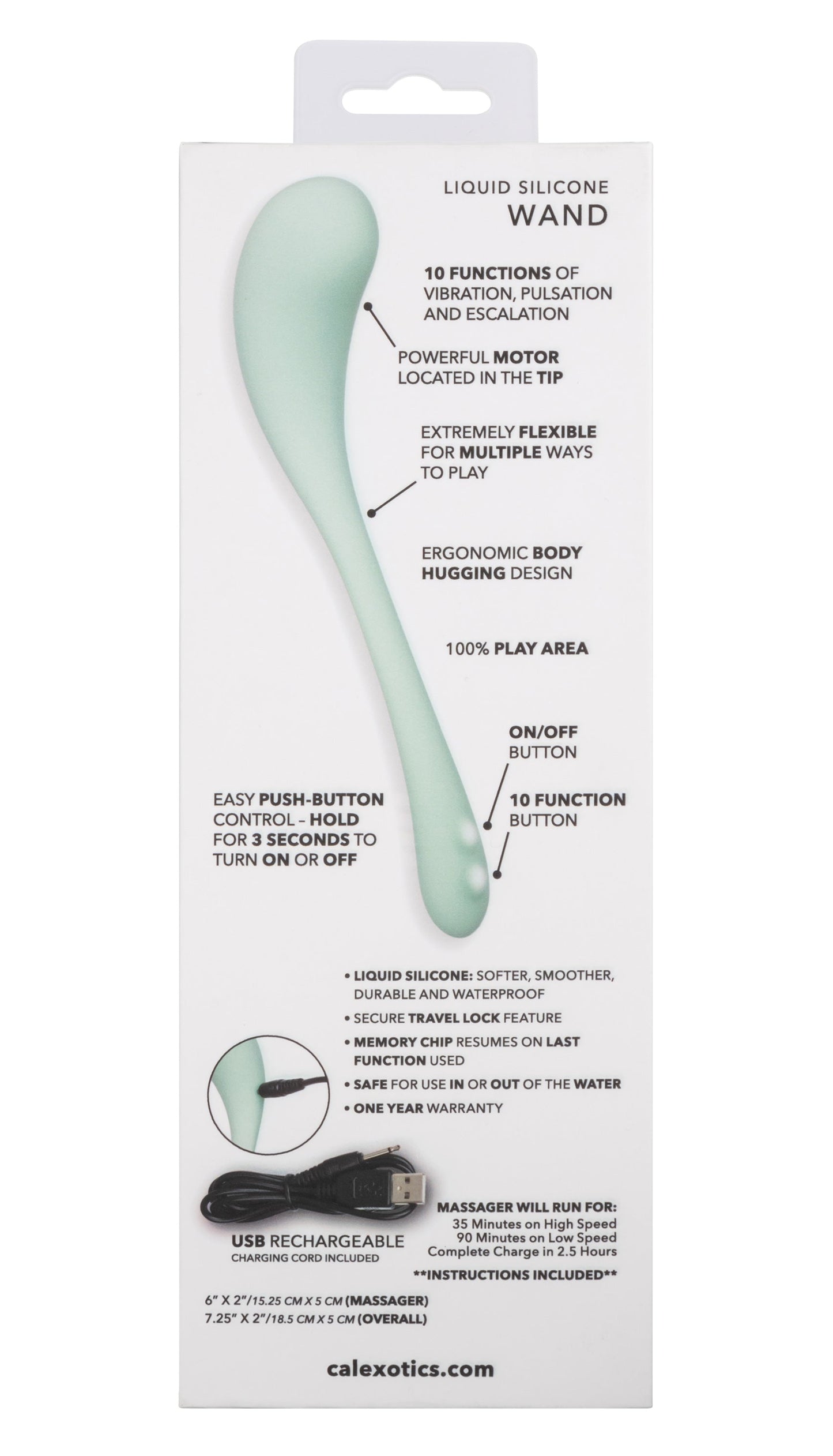 Elle Liquid Silicone Wand Vibrator in Mint Green with 10 Vibration Functions and Rechargeable