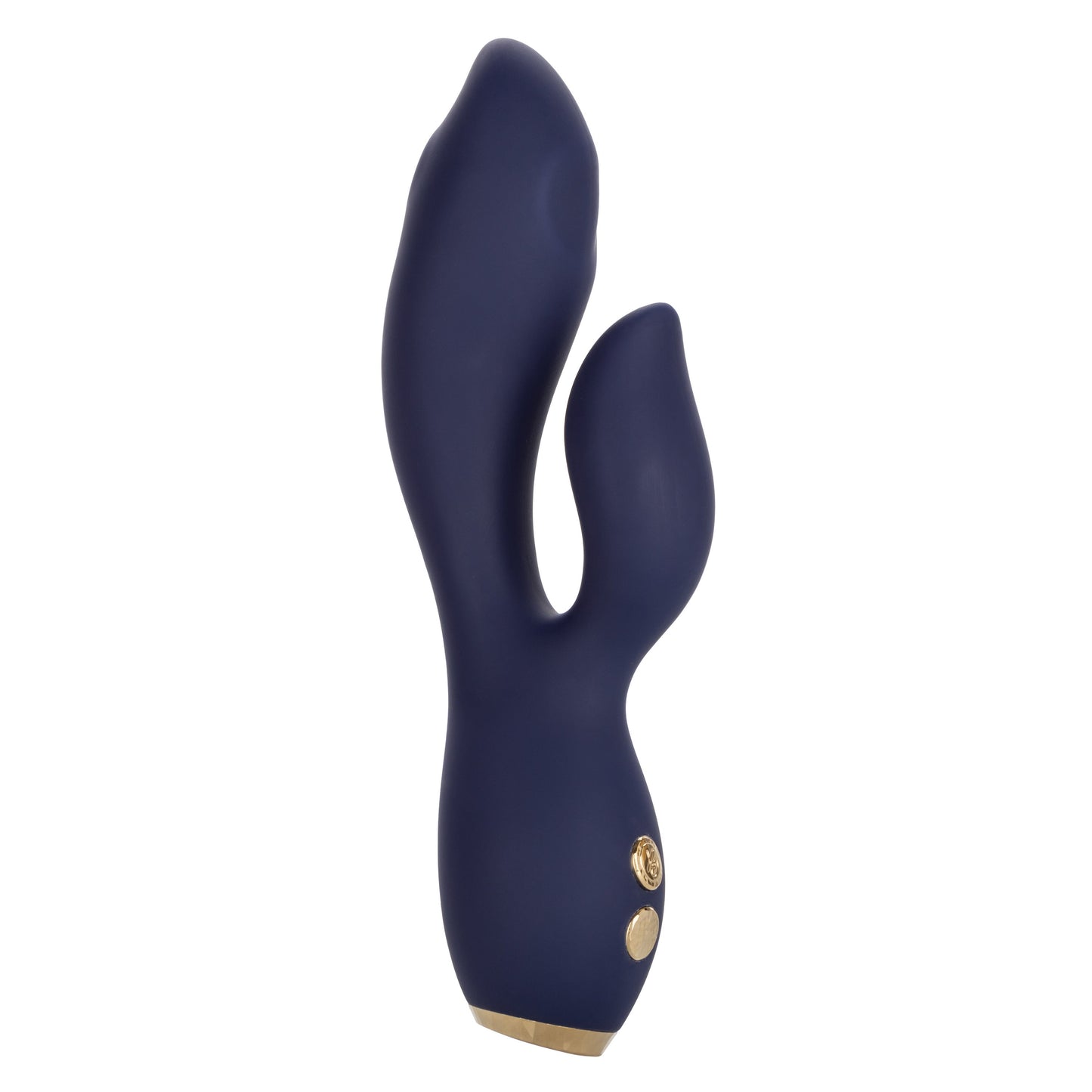 Chic Blossom Navy Blue Flexible Silicone Dual Motor Vibrator with Gold Accents, 10 Speeds, Waterproof and Rechargeable