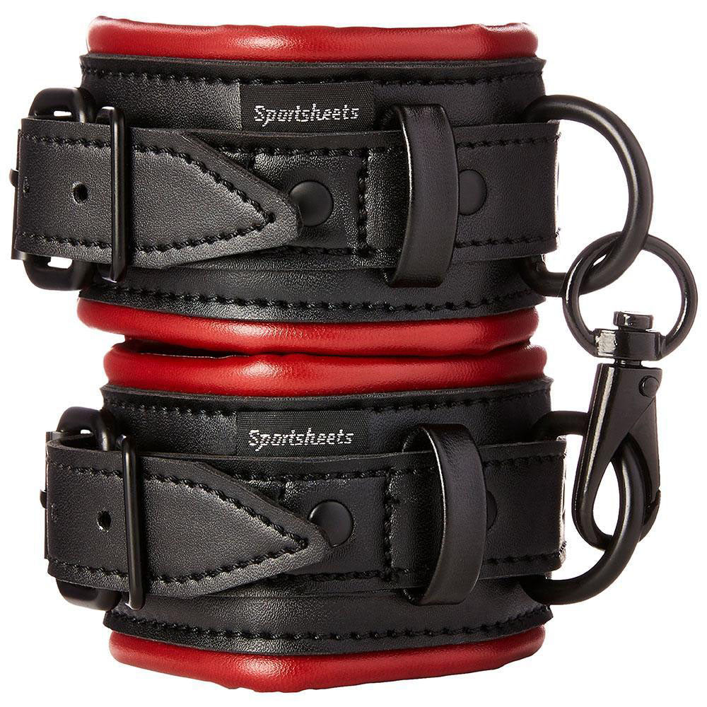 Saffron Vegan Leather Wrist Restraints Red Bondage Cuffs