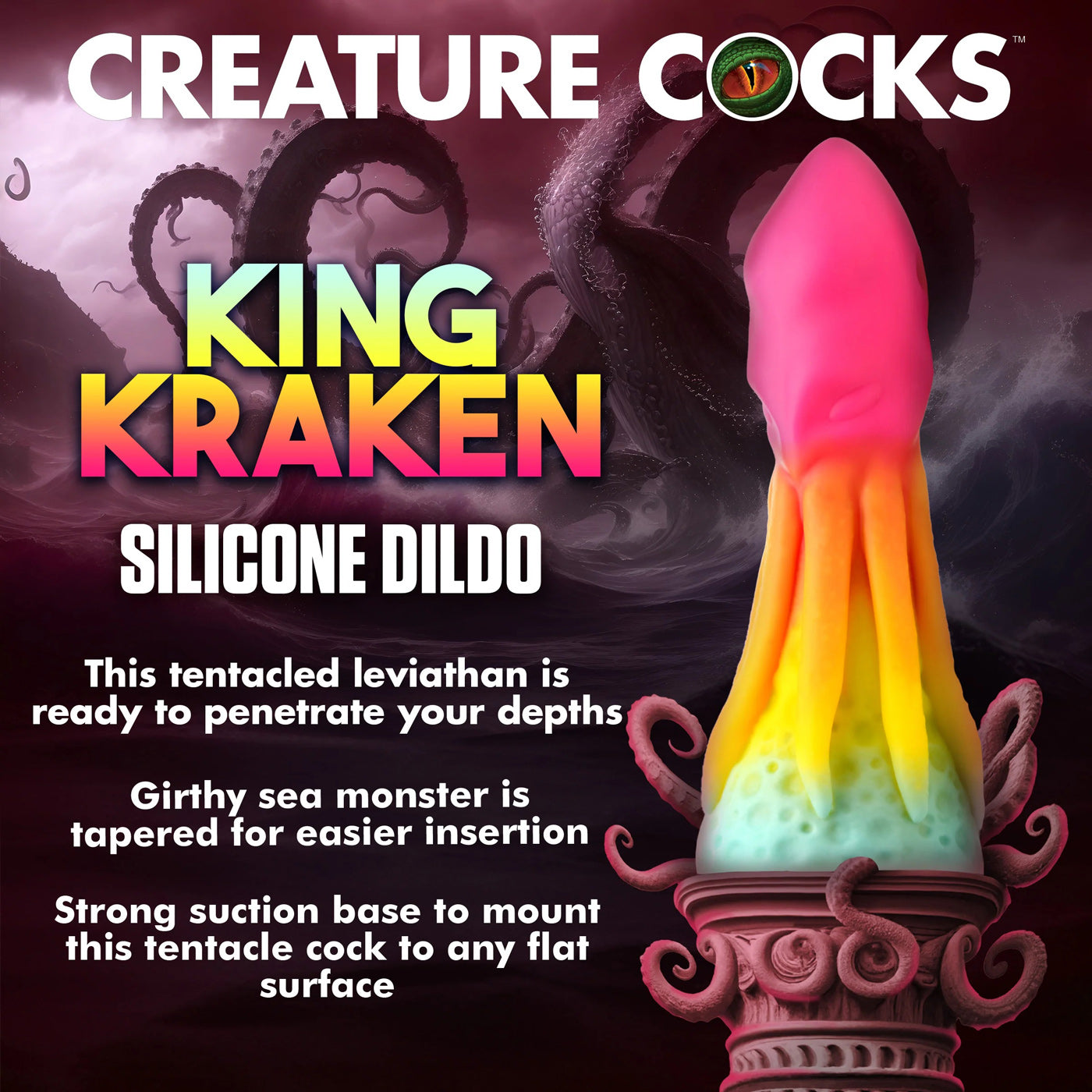 Creature Cocks King Kraken (Rainbow) Silicone Dildo 8.1 Inches – Premium Flexible Dildo