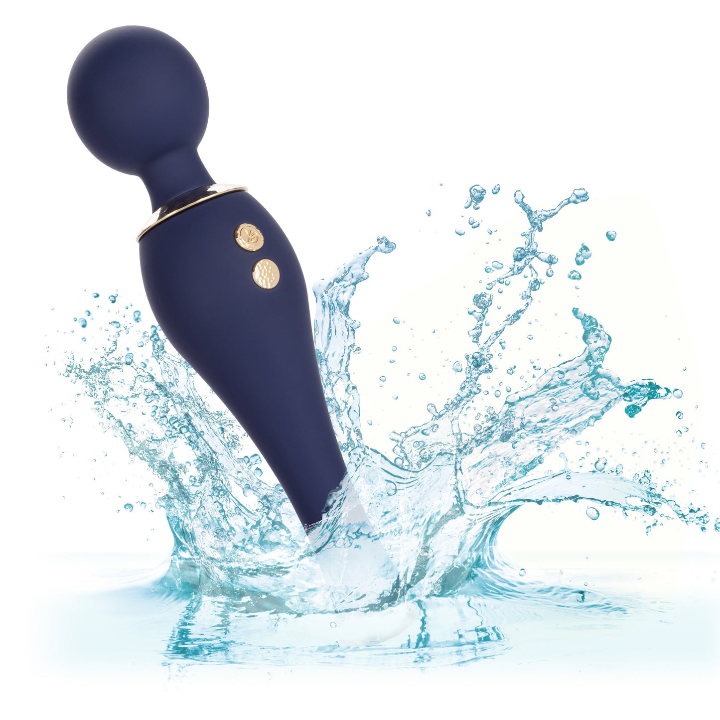 Chic Poppy Navy Blue Ultra-Plush Silicone Massager with 5 Vibration Levels and Gold Accents, Rechargeable, Waterproof
