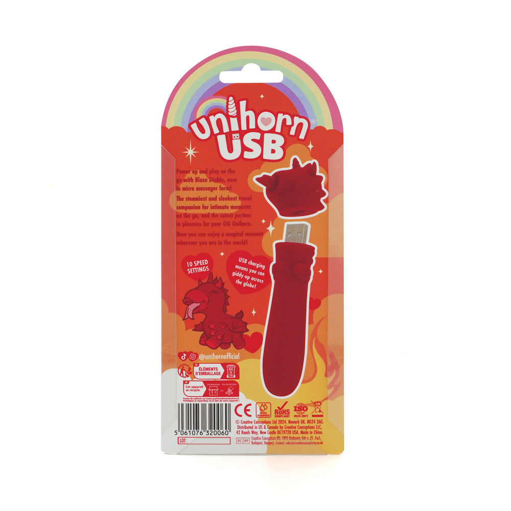 Unihorn Blaze Diablo (Red) – USB Rechargeable Silicone Bullet Vibrator with 10 Speeds