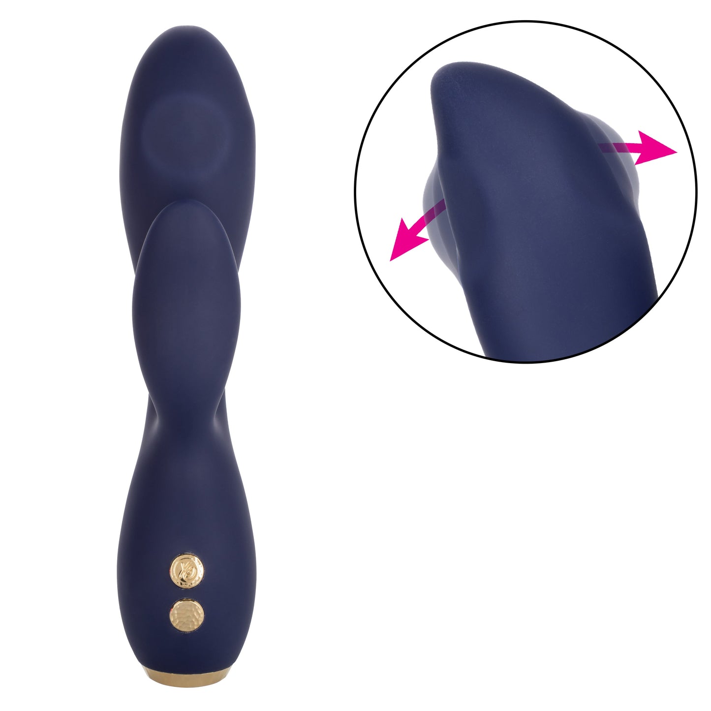 Chic Blossom Navy Blue Flexible Silicone Dual Motor Vibrator with Gold Accents, 10 Speeds, Waterproof and Rechargeable