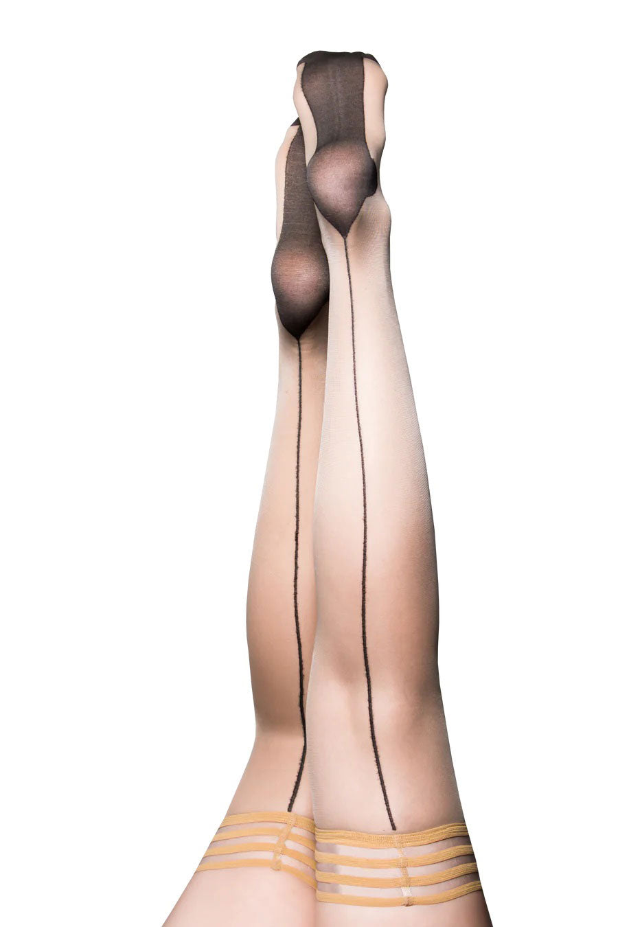 Kixies Ruby Nude Sheer Thigh-Highs with Black Back Seam and Cuban Heel Size A