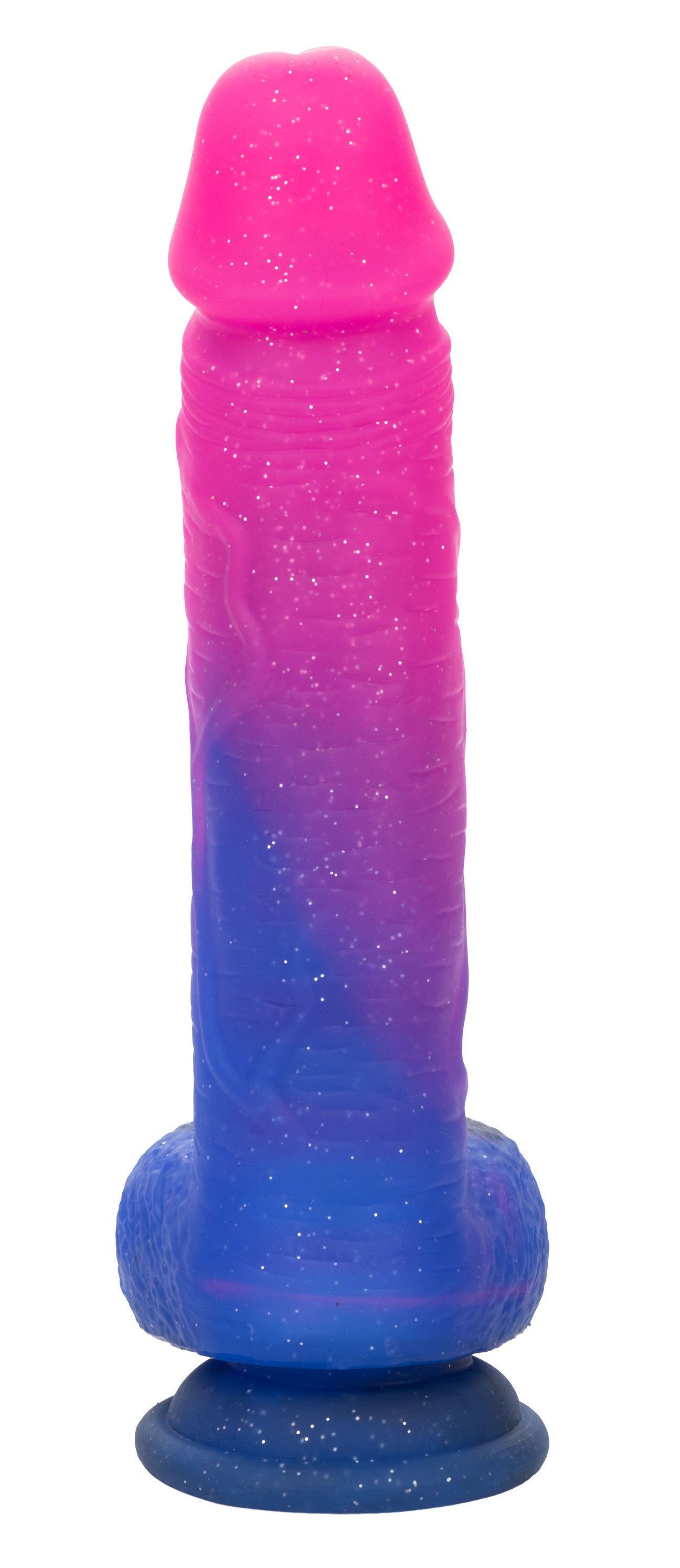 Naughty Bits Ombré Hombre XL Vibrating Dildo in Pink and Blue with Glitter Finish