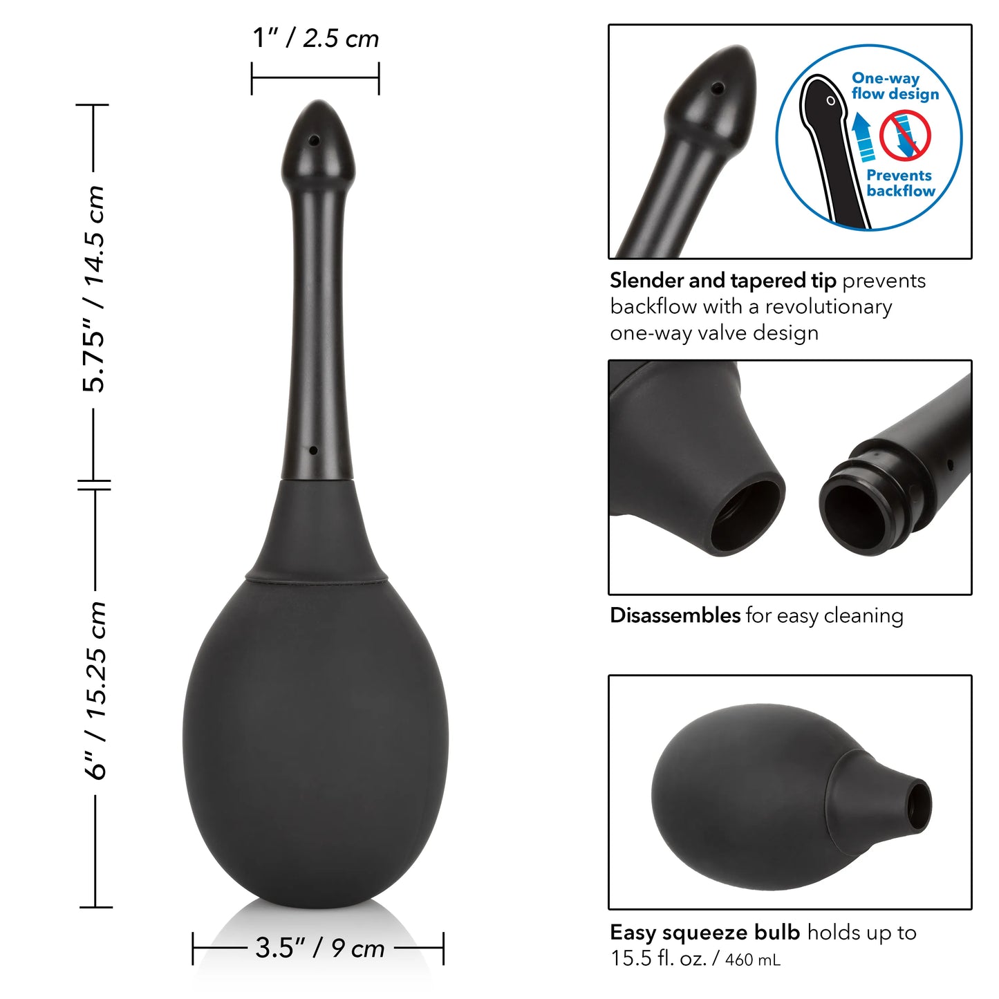One Way Valve Douche – Anal Douche with EZ Squeeze Bulb and Slim Applicator
