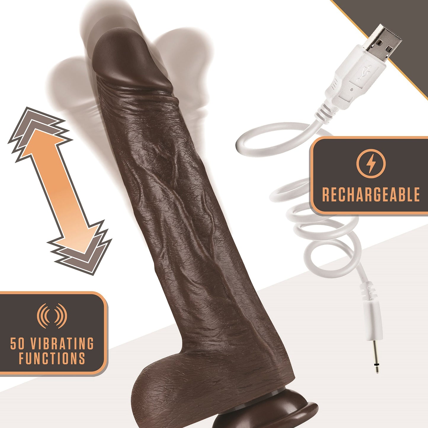 Dr. Skin Dr. Murphy (Chocolate) – 8 Inch Silicone Thrusting and Vibrating Dildo