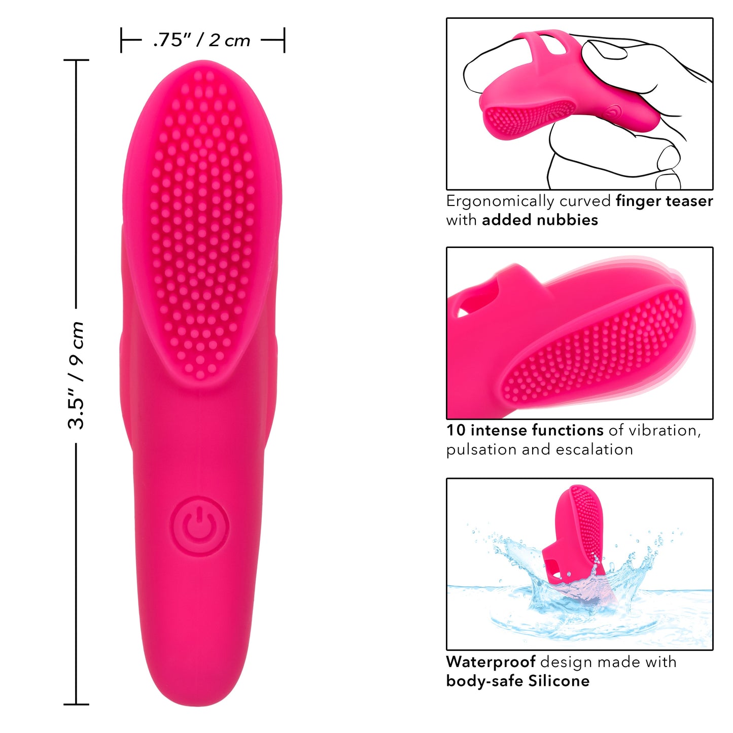 Neon Vibes The Nubby Vibe Pink Silicone Finger Teaser with 10 Functions and Rechargeable