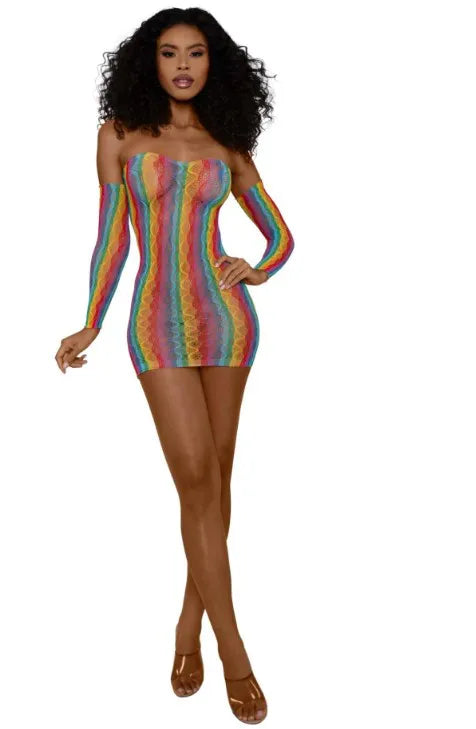 Rainbow Mini With Arm Warmers – Nylon Spandex Lingerie Set