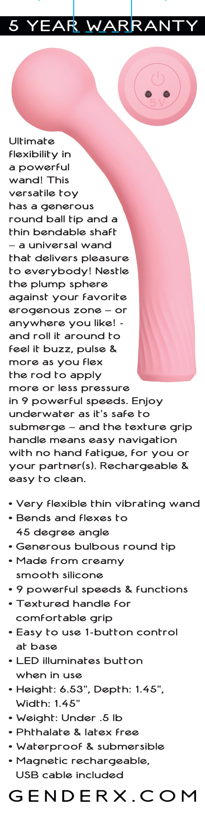 Gender X Flexi Wand – USB Rechargeable 16.6 cm Vibrator