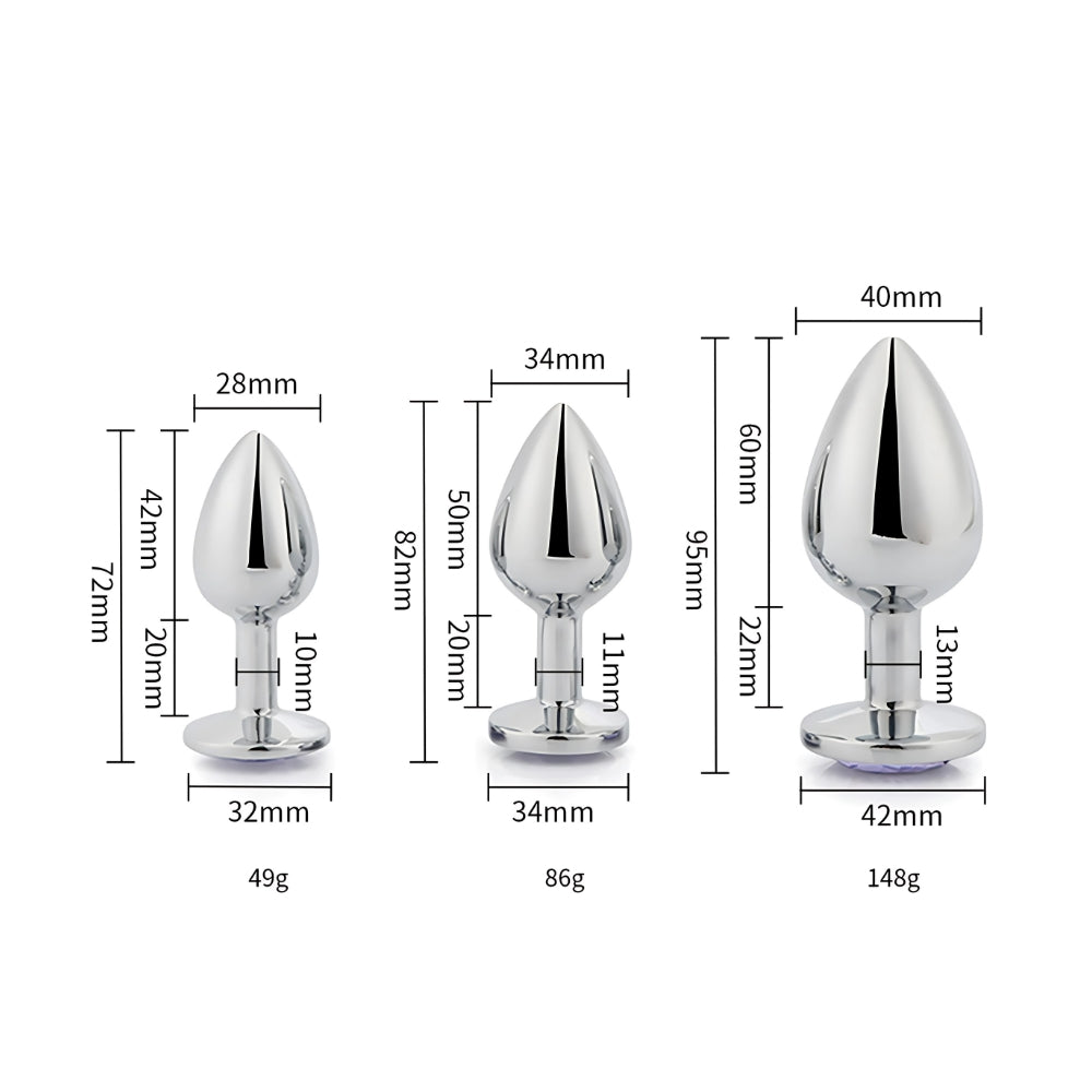 Toosh Metal Butt Plug Set of 3 – Small, Medium, Large Jewelled Base Butt Plugs