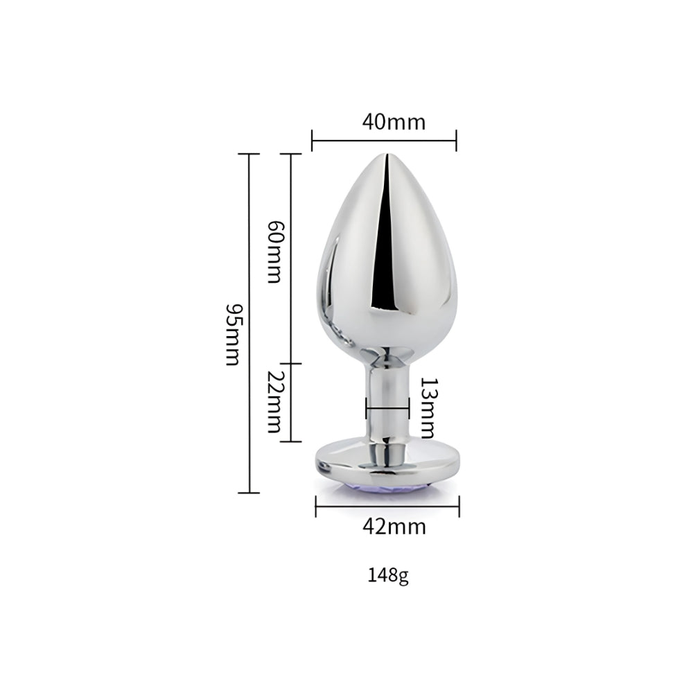 Toosh Silver Large Metal Butt Plug with Clear Stone Jewel