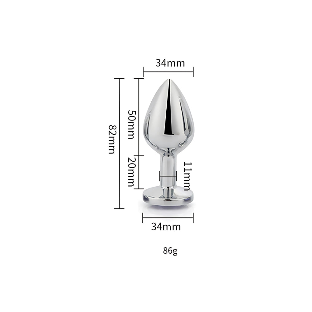 Toosh Silver Medium Metal Butt Plug with Clear Stone Base