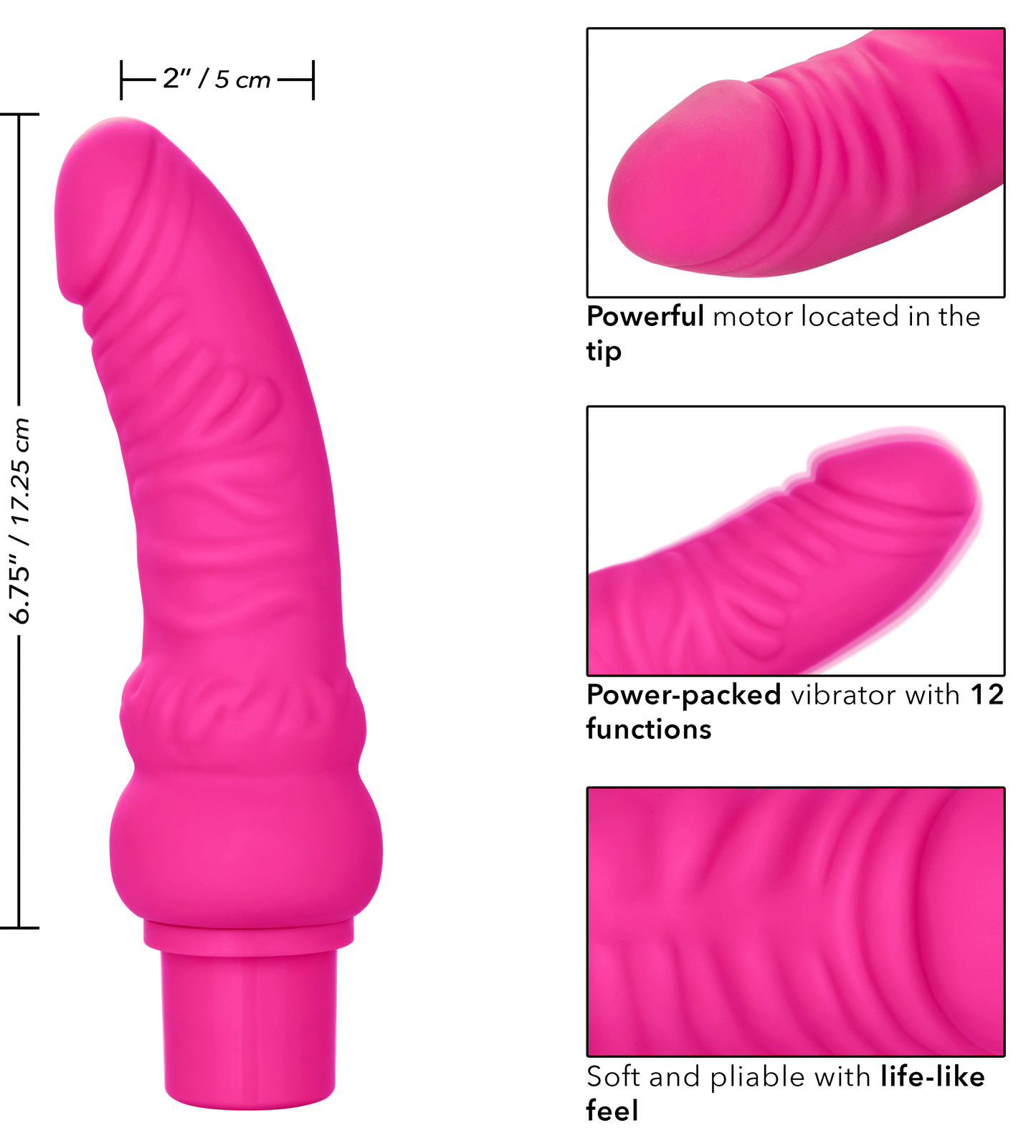Power Stud Curvy Vibrator Pink Flexible Silicone 12 Functions Waterproof