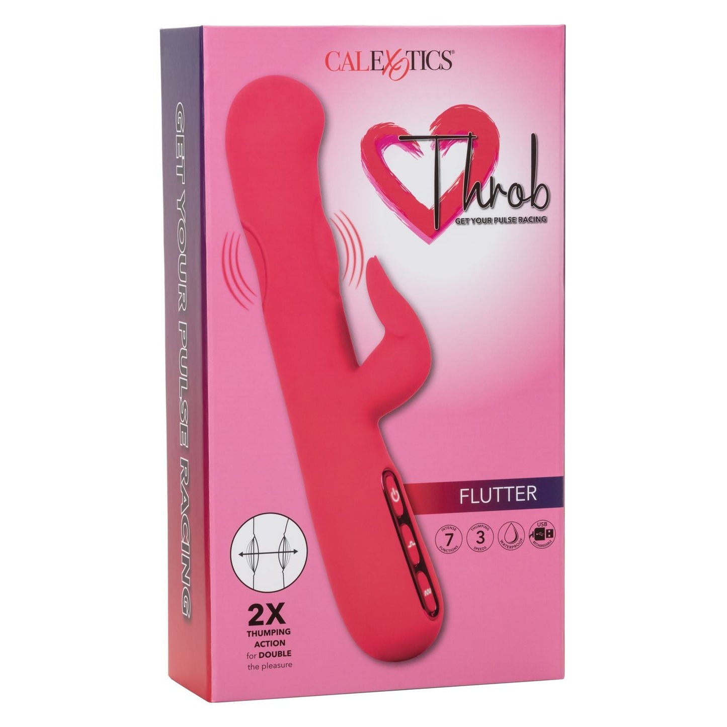 Throb Flutter Red Dual Stimulator Massager with 2x Thumping Action and 7 Vibration Functions, Silicone Waterproof Vibrator