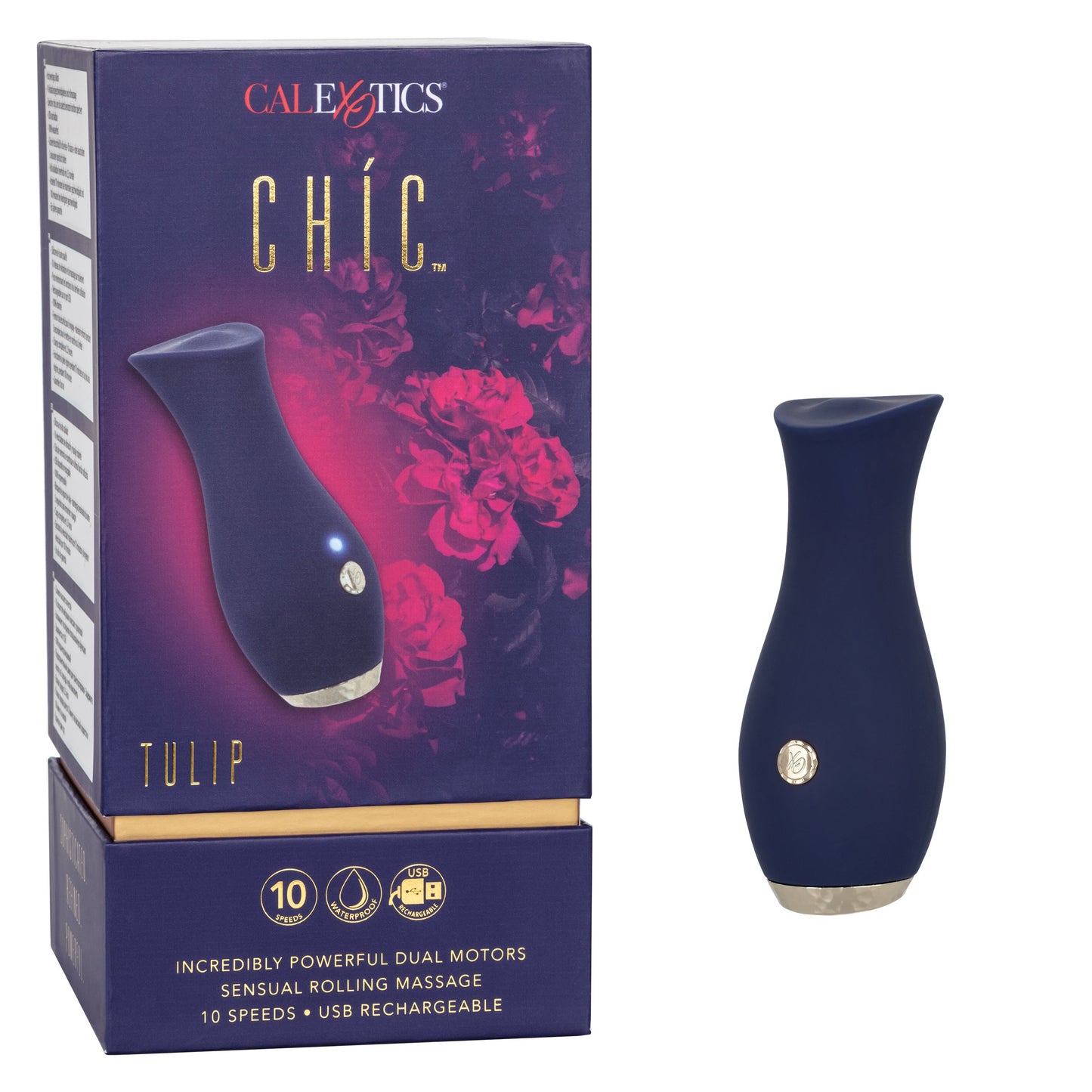 Chic Tulip Waterproof Dual Motor Rolling Massager in Navy Blue with 10 Speeds and Rechargeable