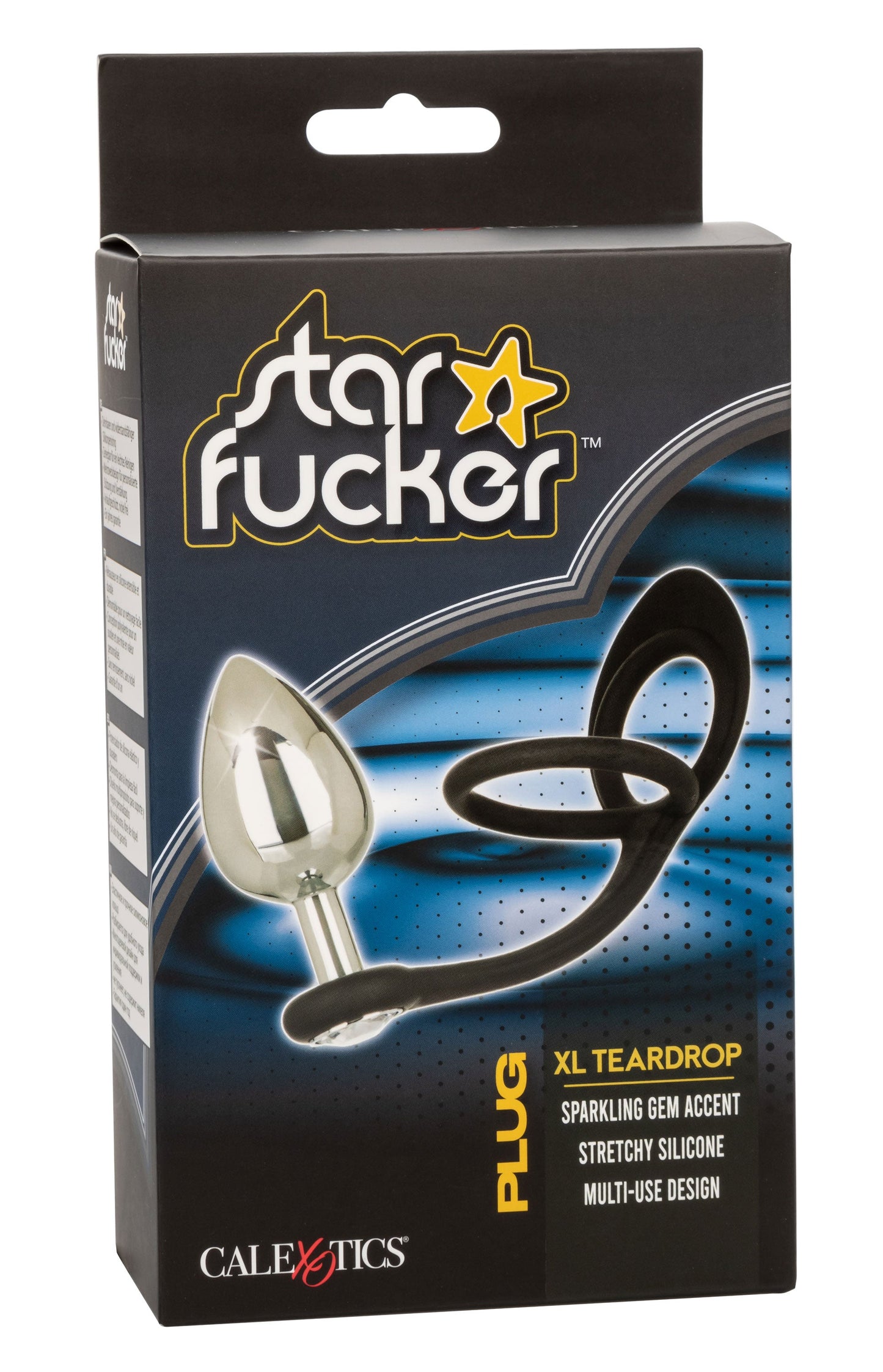 Star Fucker XL Teardrop Plug Black Silicone and Silver Metal Dual Enhancer with Sparkling Gem Accent