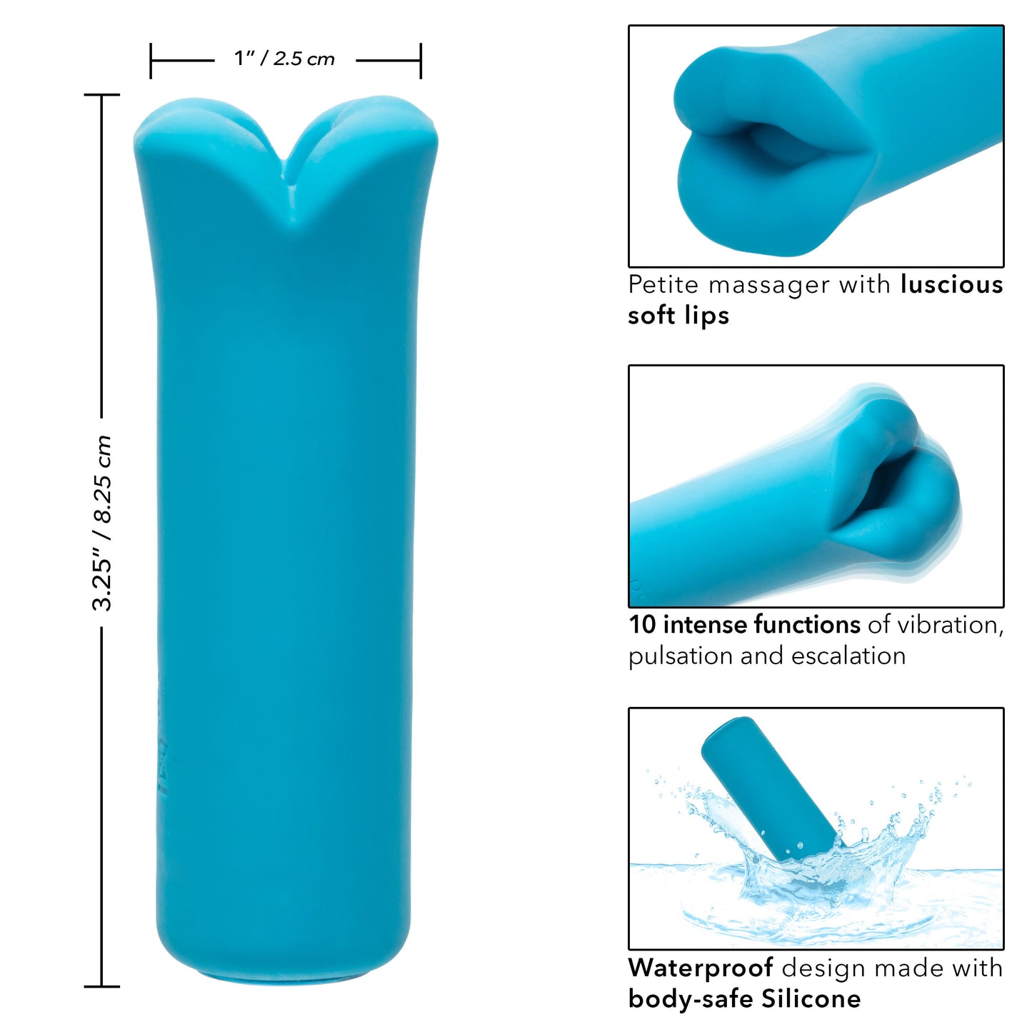 Kyst Lips Mini Massager Blue Silicone Bullet with 10 Vibration Functions and Rechargeable
