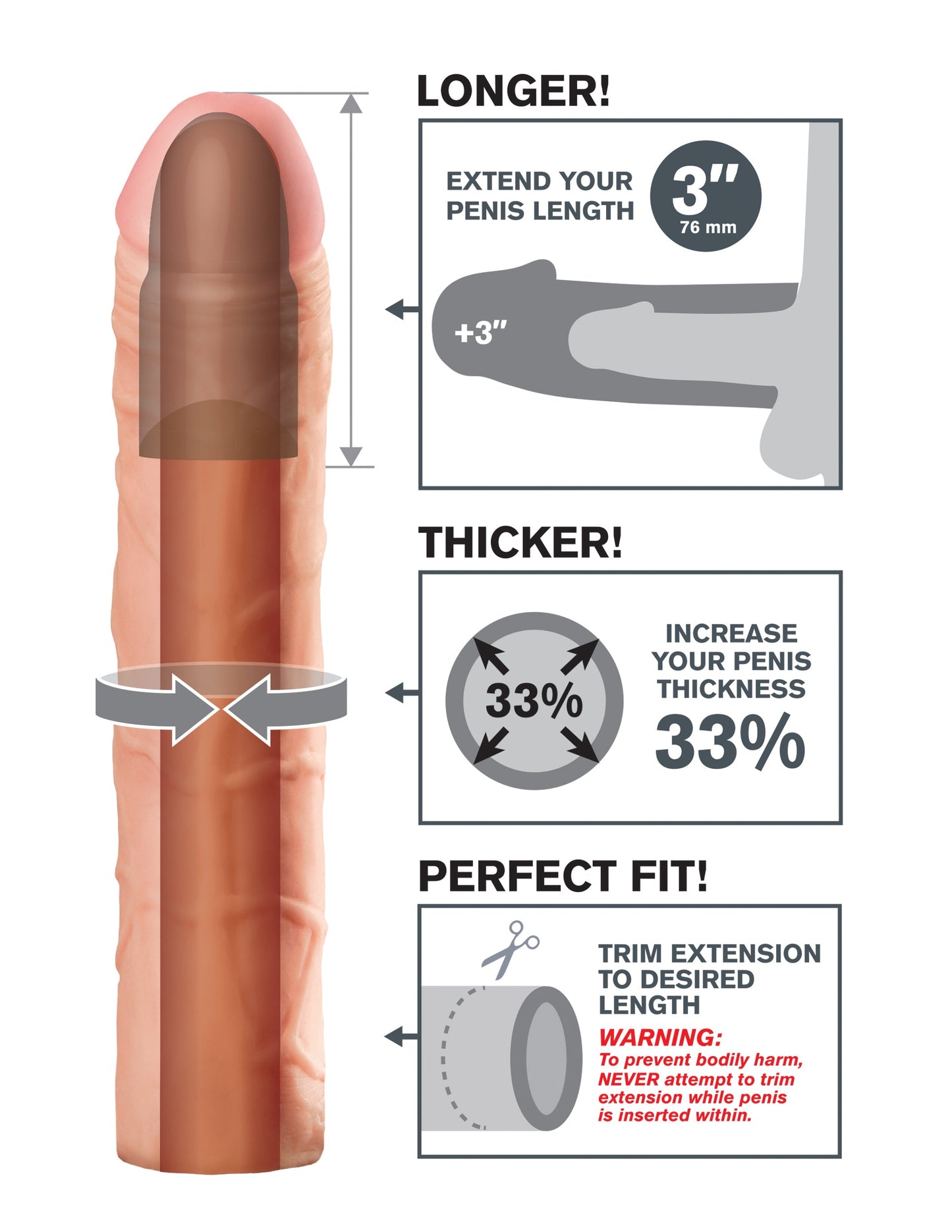 Fantasy X-Tensions Perfect 3 Inch Extension – Penis Extension Sleeve