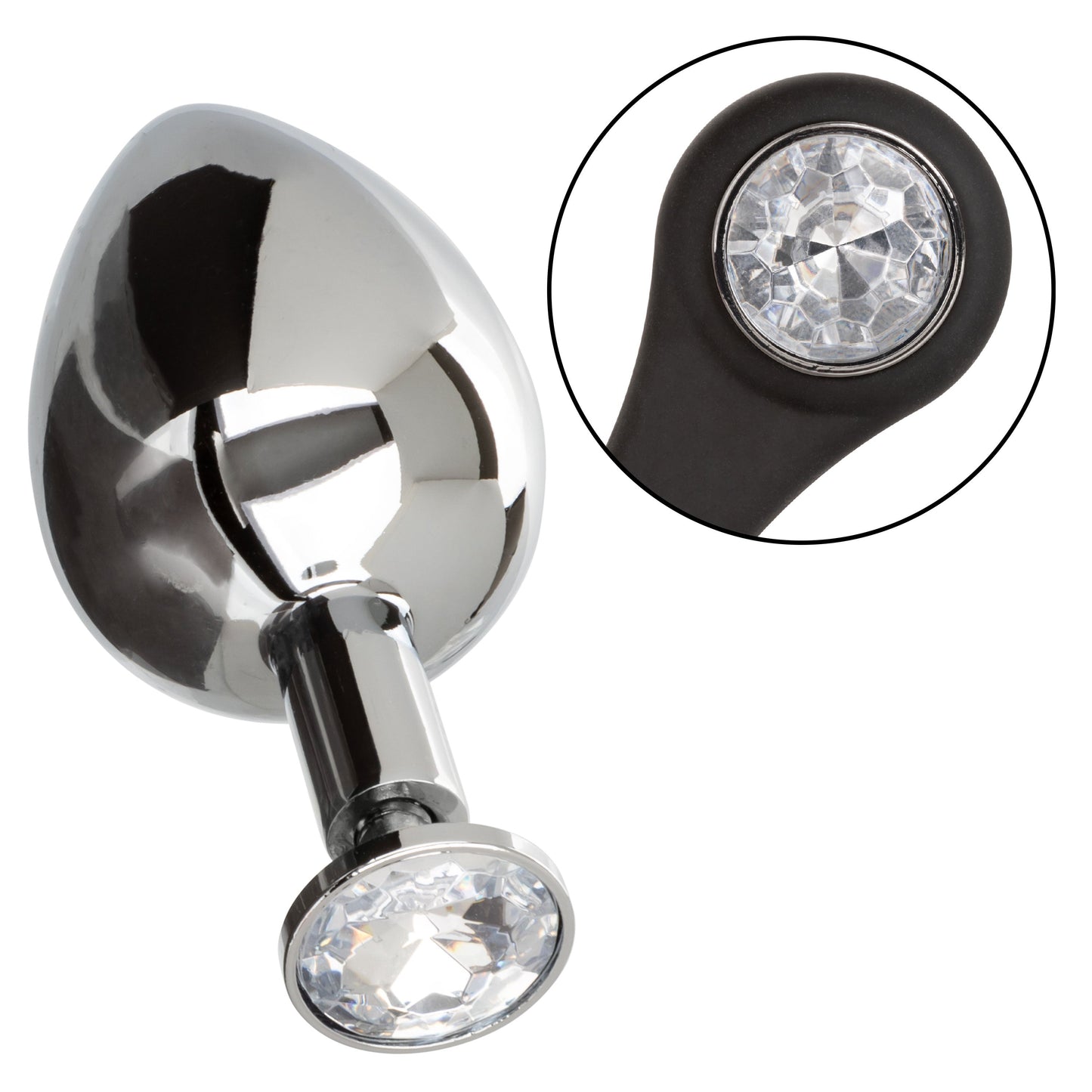 Star Fucker XL Teardrop Plug Black Silicone and Silver Metal Dual Enhancer with Sparkling Gem Accent