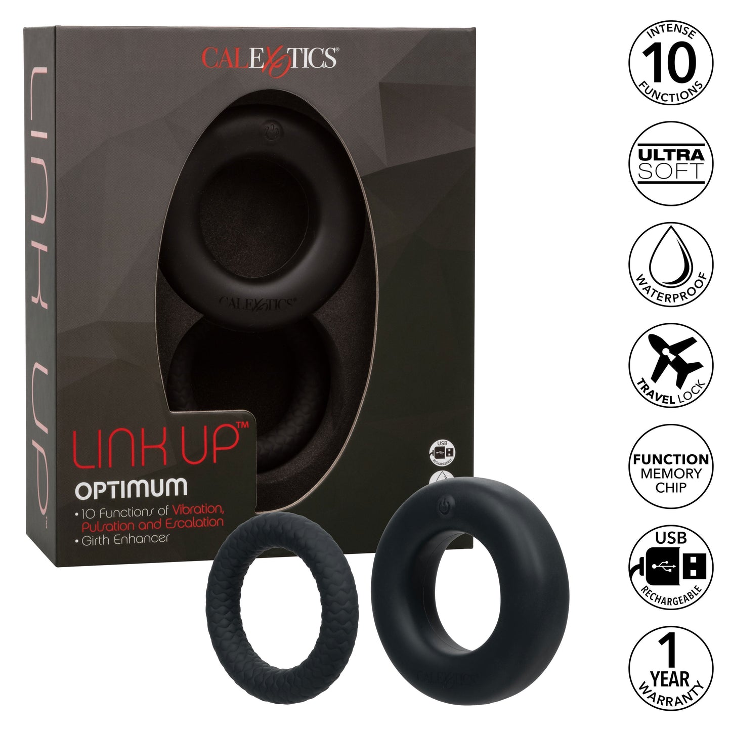 Link Up Optimum Black Dual-Density Silicone Vibrating Enhancer and Ultra-Soft Textured Support Ring