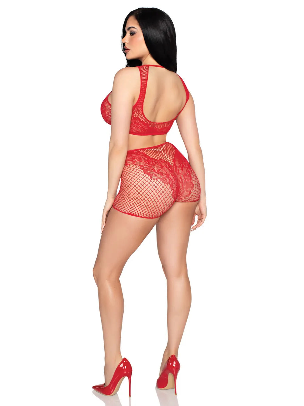 2 Pc Net and Lace Crop Top and Boy Shorts Set (Black) – Lingerie
