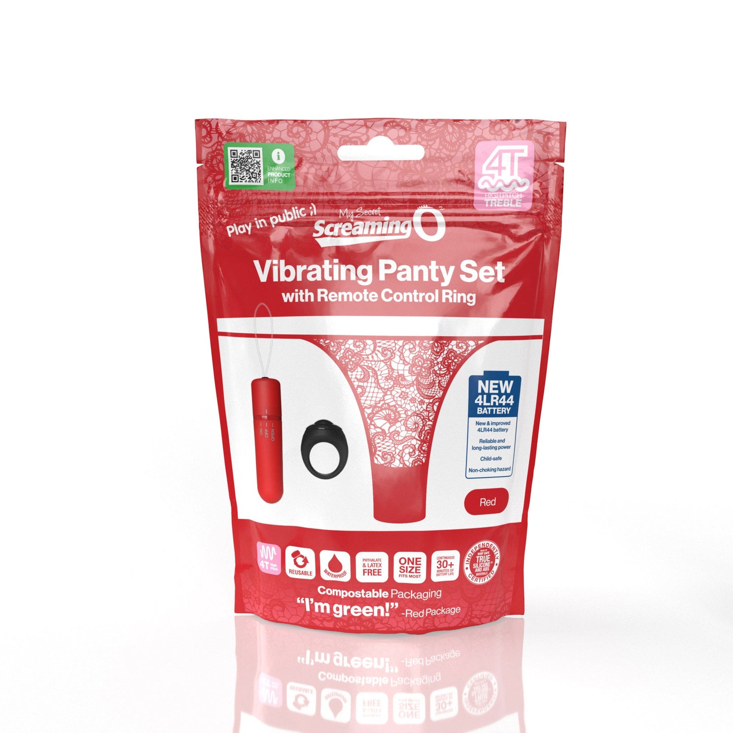 Vibrating Panty Set W/ Remote Ring 4t High Pitch Treble (Red)