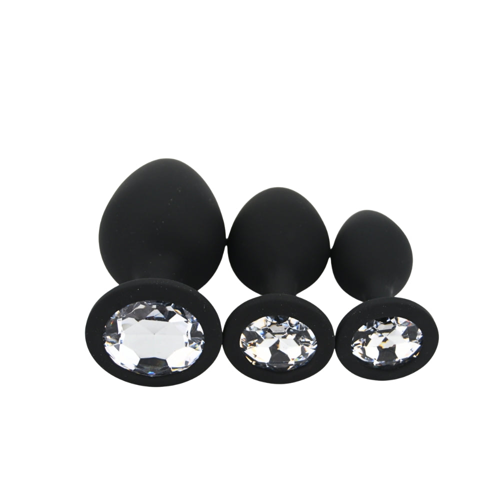 Toosh Silicone Butt Plug Set of 3 Small to Large – Jewelled Base Butt Plug