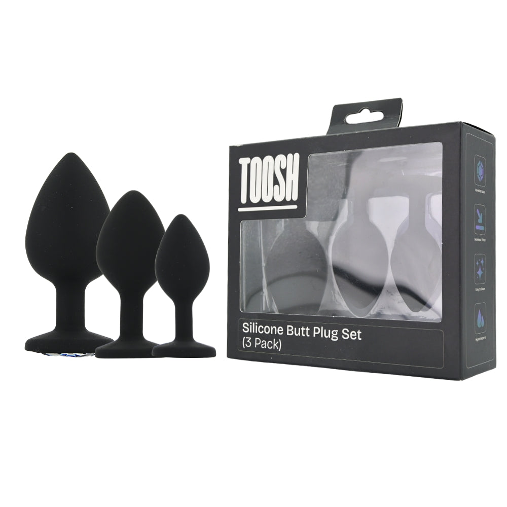 Toosh Silicone Butt Plug Set of 3 Small to Large – Jewelled Base Butt Plug