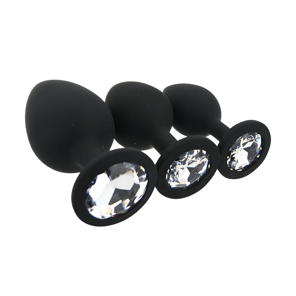 Toosh Silicone Butt Plug Set of 3 Small to Large – Jewelled Base Butt Plug