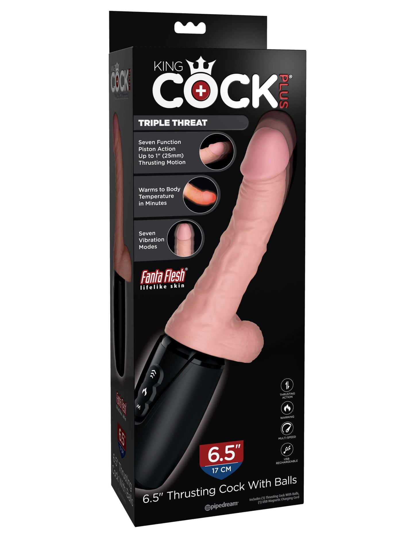 King Cock Plus Thrusting Cock with Balls 6.5 Inch – Warming, Vibrating, Piston-Powered Dildo