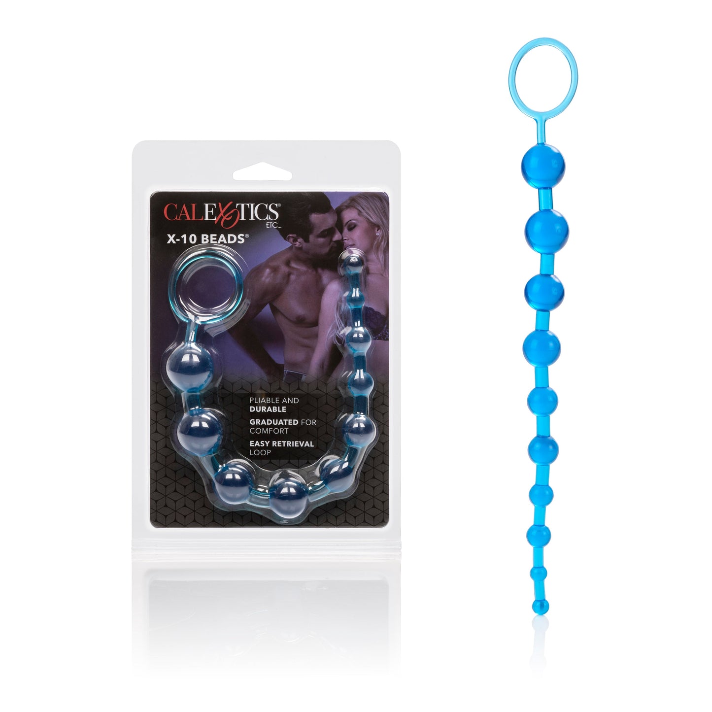 X-10 Blue Graduated Anal Beads with 10 Pliable Jelly Balls and Easy Retrieval Loop