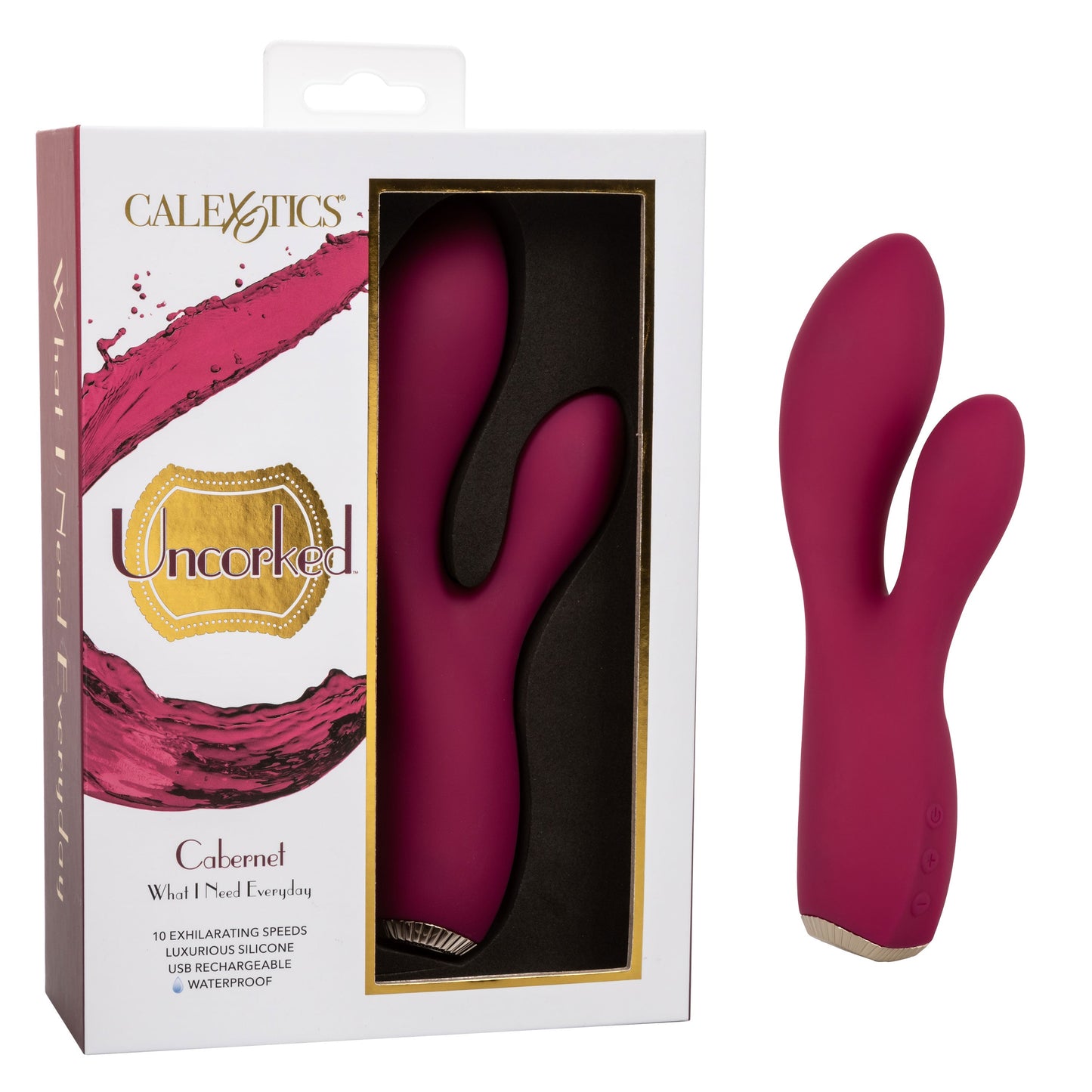 Uncorked Cabernet Dual Massager in Deep Wine Red with 10 Speeds and Silicone Vibrator