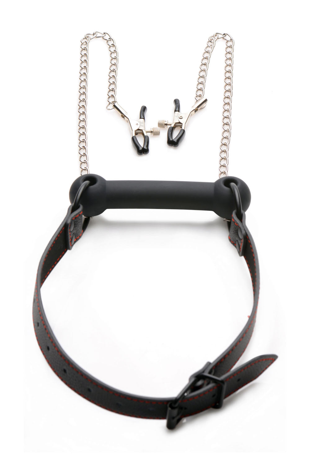 Silicone Bit Gag with Adjustable Nipple Clamps – Silicone BDSM Accessory
