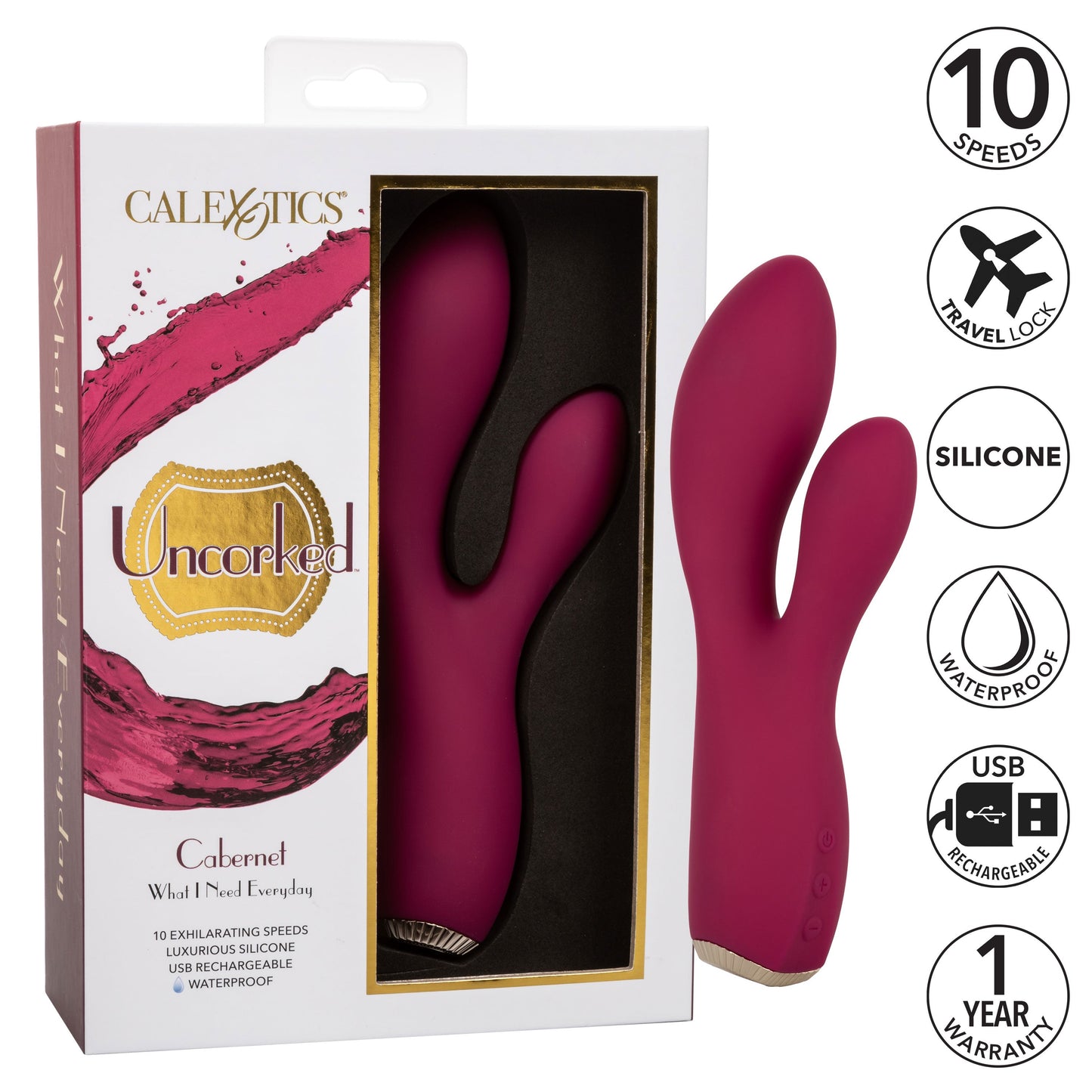 Uncorked Cabernet Dual Massager in Deep Wine Red with 10 Speeds and Silicone Vibrator
