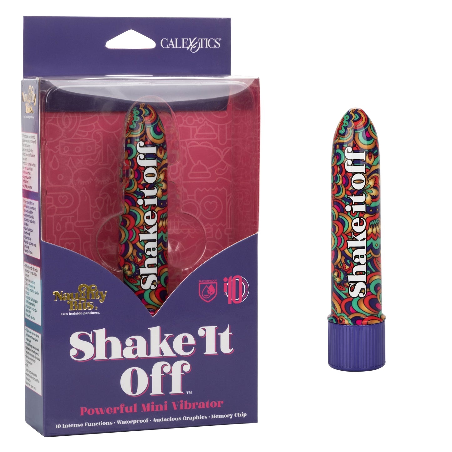 Naughty Bits Shake It Off Powerful Mini Vibrator 4.25 Inch Waterproof Colorful Design