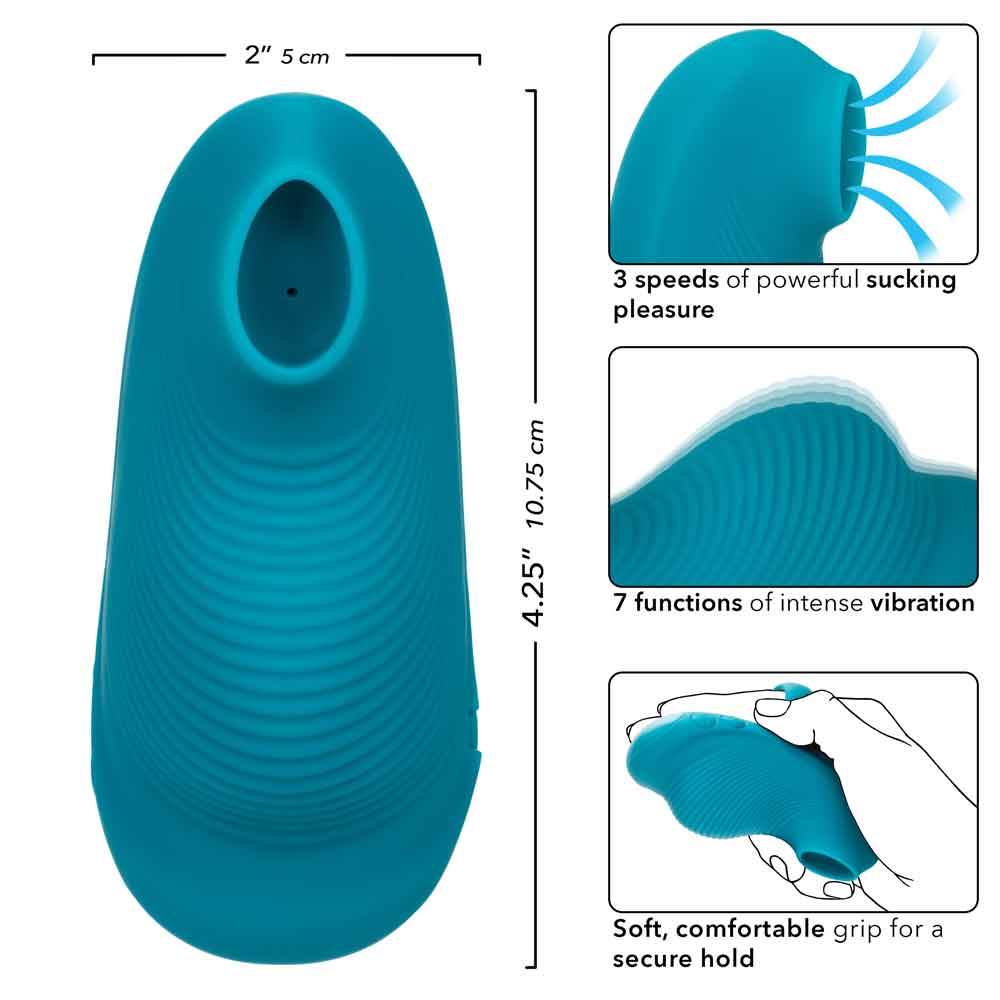 Envy™ Handheld Suction Massager in Teal Blue with 3 Suction Speeds and 7 Vibration Functions