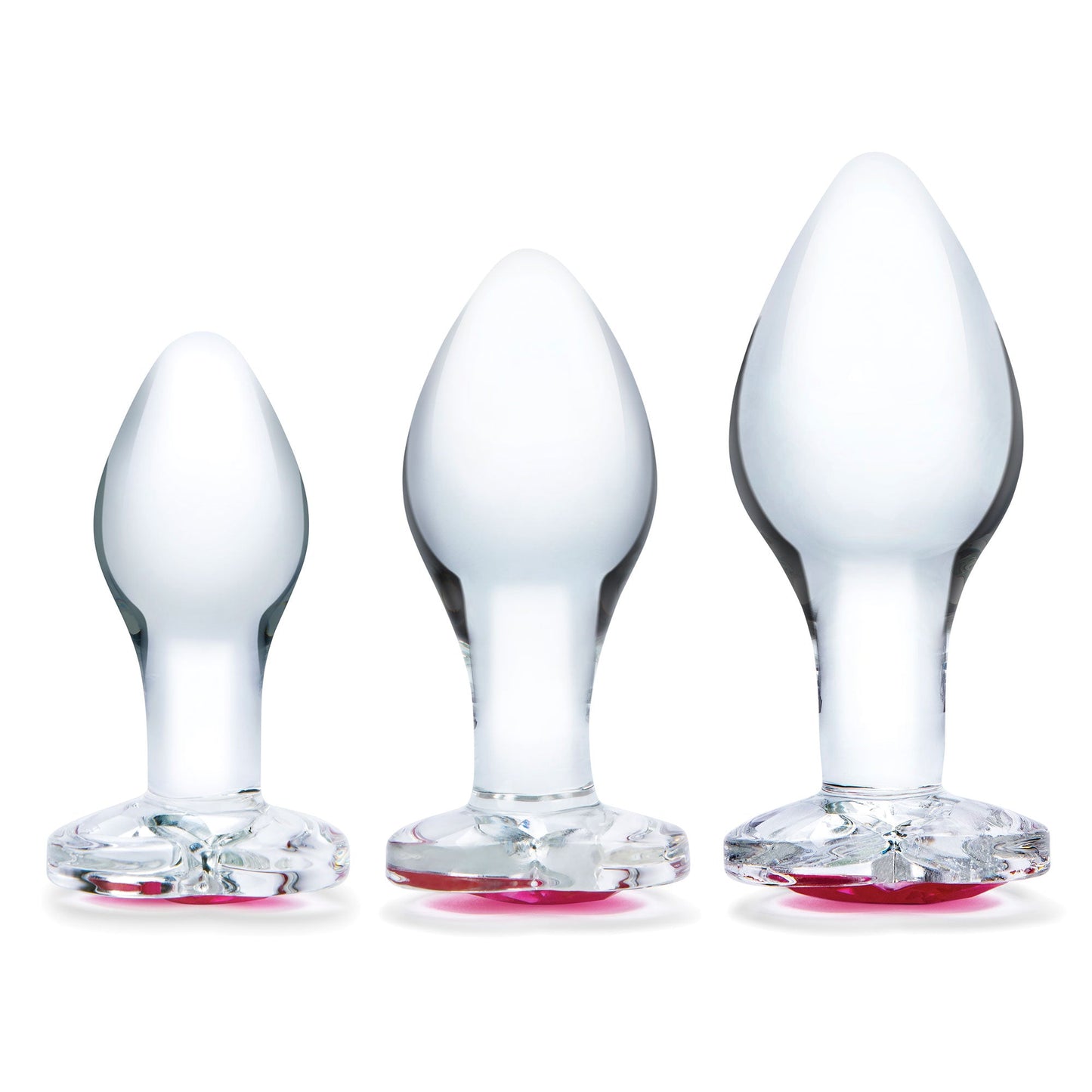 Glas 3 Inch 3.5 Inch 4 Inch 3PC Heart Jewel Clear Glass Anal Training Kit