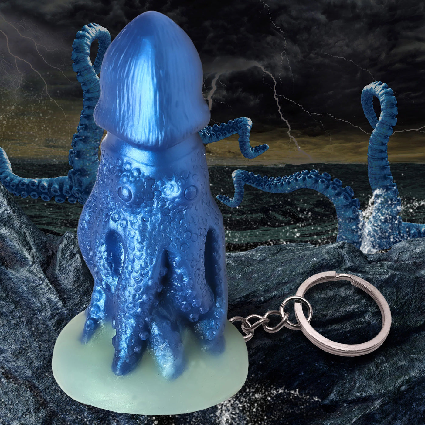 Blue Cocktopus Keychain Adult Novelty Keyring for Fantasy Fans