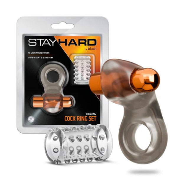 Stay Hard Vibrating Cock Ring Set With Textured Sleeve – Vibrating Cock Ring