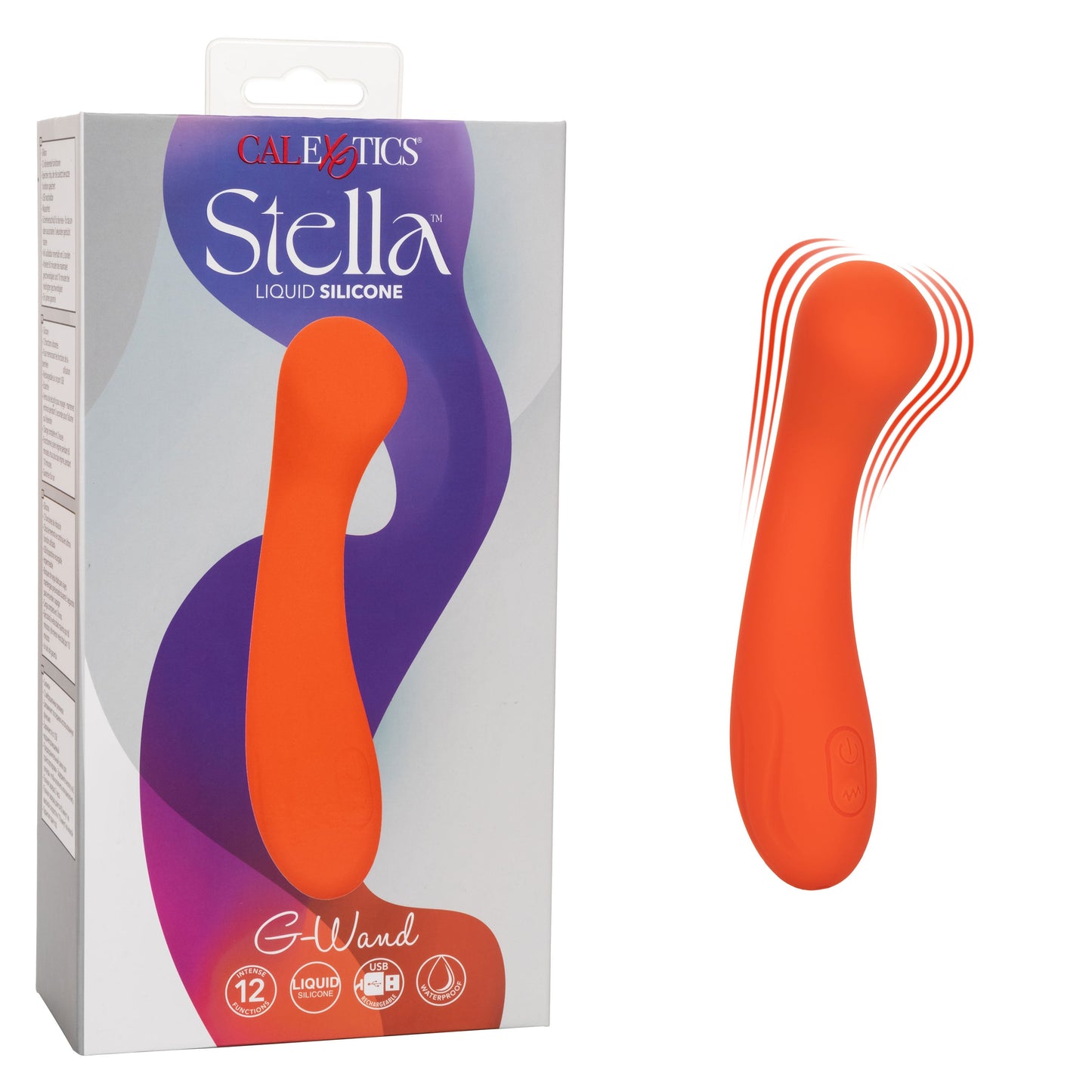Stella Liquid Silicone G-Wand Vibrator in Orange with Flexible Neck and 12 Vibration Functions