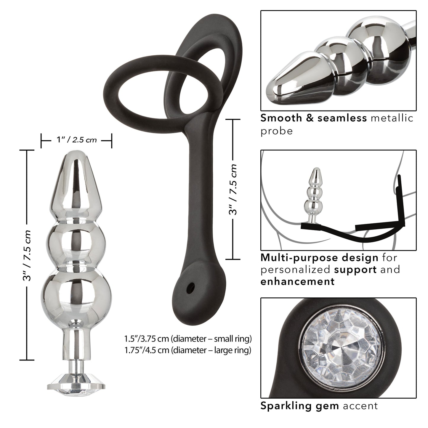 Star Fucker Beaded Plug With Stretchy Black Silicone Dual Enhancer and Silver Metal Probe