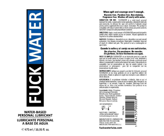 FuckWater Water-Based Lubricant – Premium Glycerin-Free 16 Fl Oz Lubricant