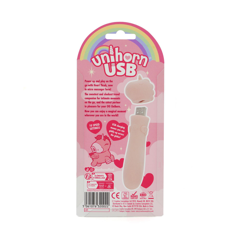 Unihorn Heart Throb (Pink) – Compact USB Rechargeable Bullet Vibrator with 10 Speeds