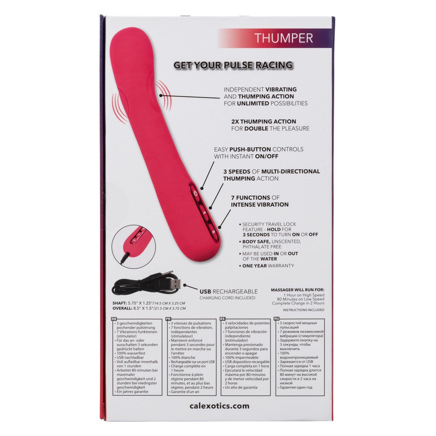Throb Thumper Red Premium Silicone Massager with Dual Thumping Pads and 3-Speed Vibration