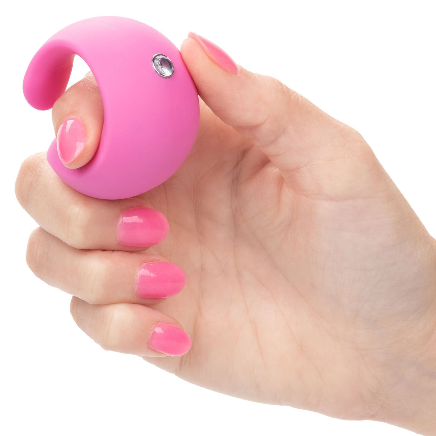 LuvMor "O"s Pink Mini Curved Massager with 10 Speeds, Liquid Silicone, Rechargeable, Waterproof