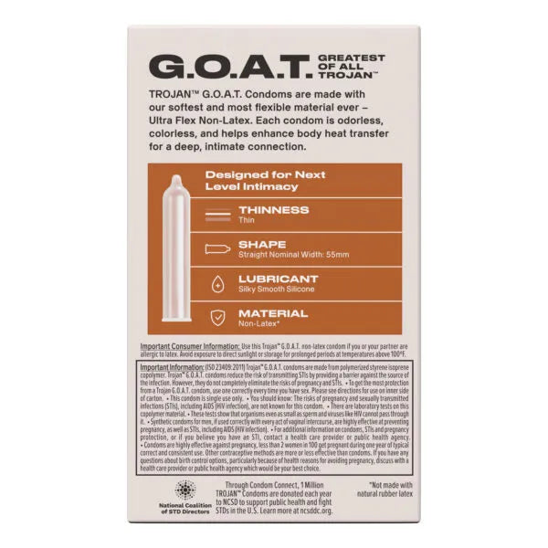 Trojan G.O.A.T. Non-Latex Condoms – Soft Flexible Condoms 10 Pack
