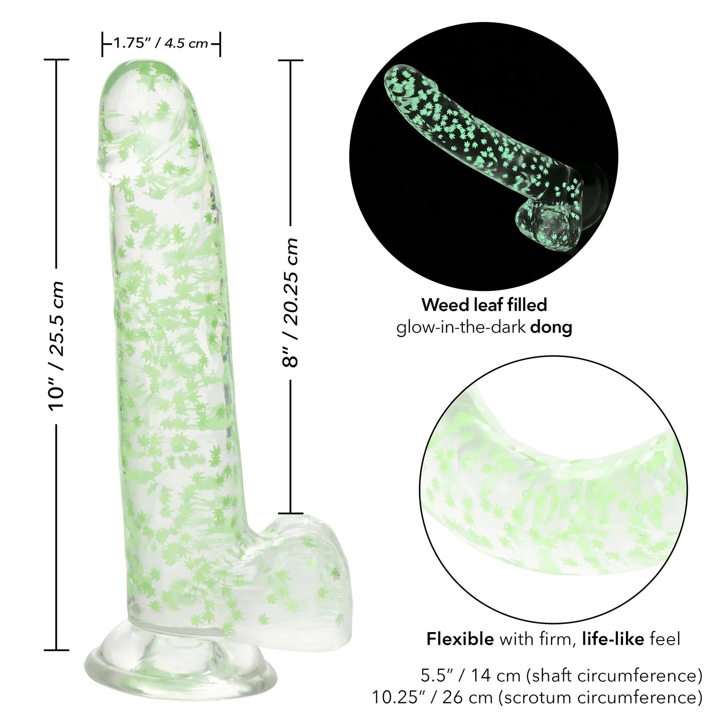 Naughty Bits I Leaf Dick – Glow-in-the-Dark 8 Inch Dildo